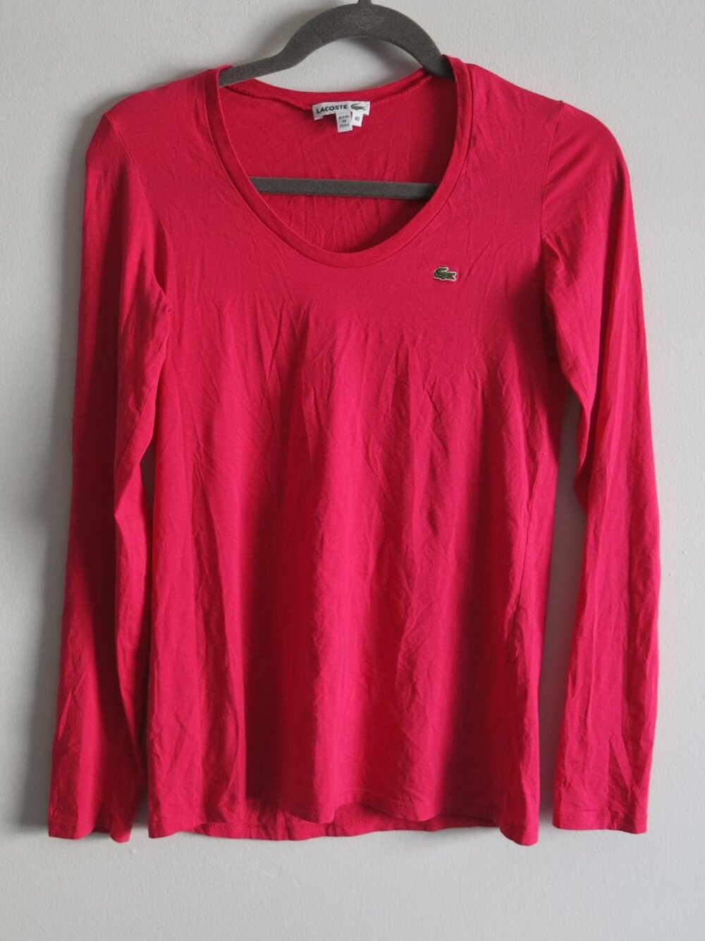 Lacoste Vibrant Pink Women's Long Sleeve Pullover Shirt Top - Size 40